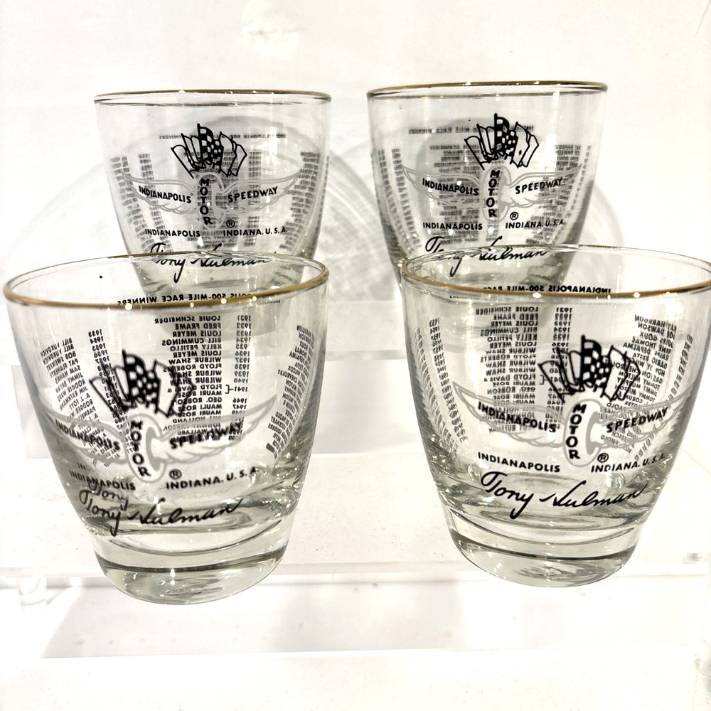 Vintage Indy 500 Set of 4 Glasses 1911-1971 Winners Indianapolis Hulman 1978 MCM